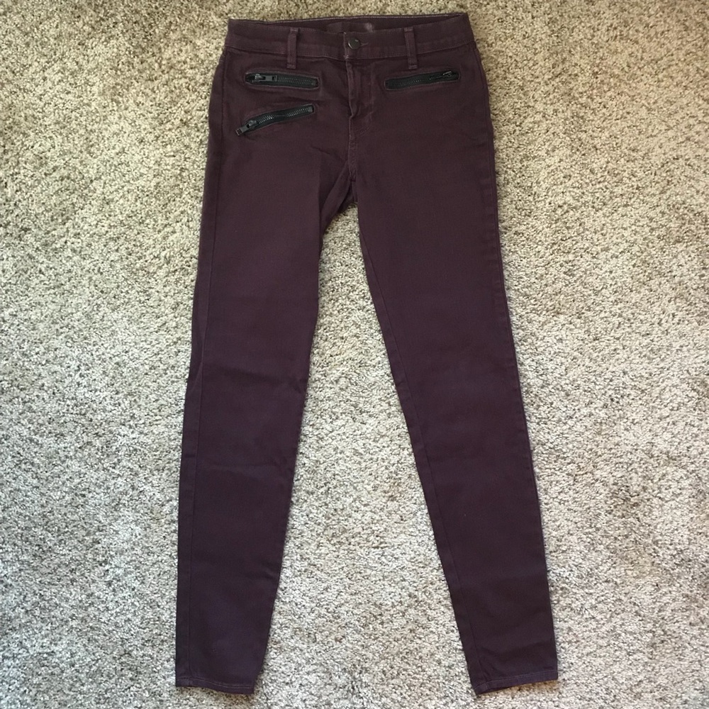 J BRAND Zoey Maroon Zip Skinny Jeans